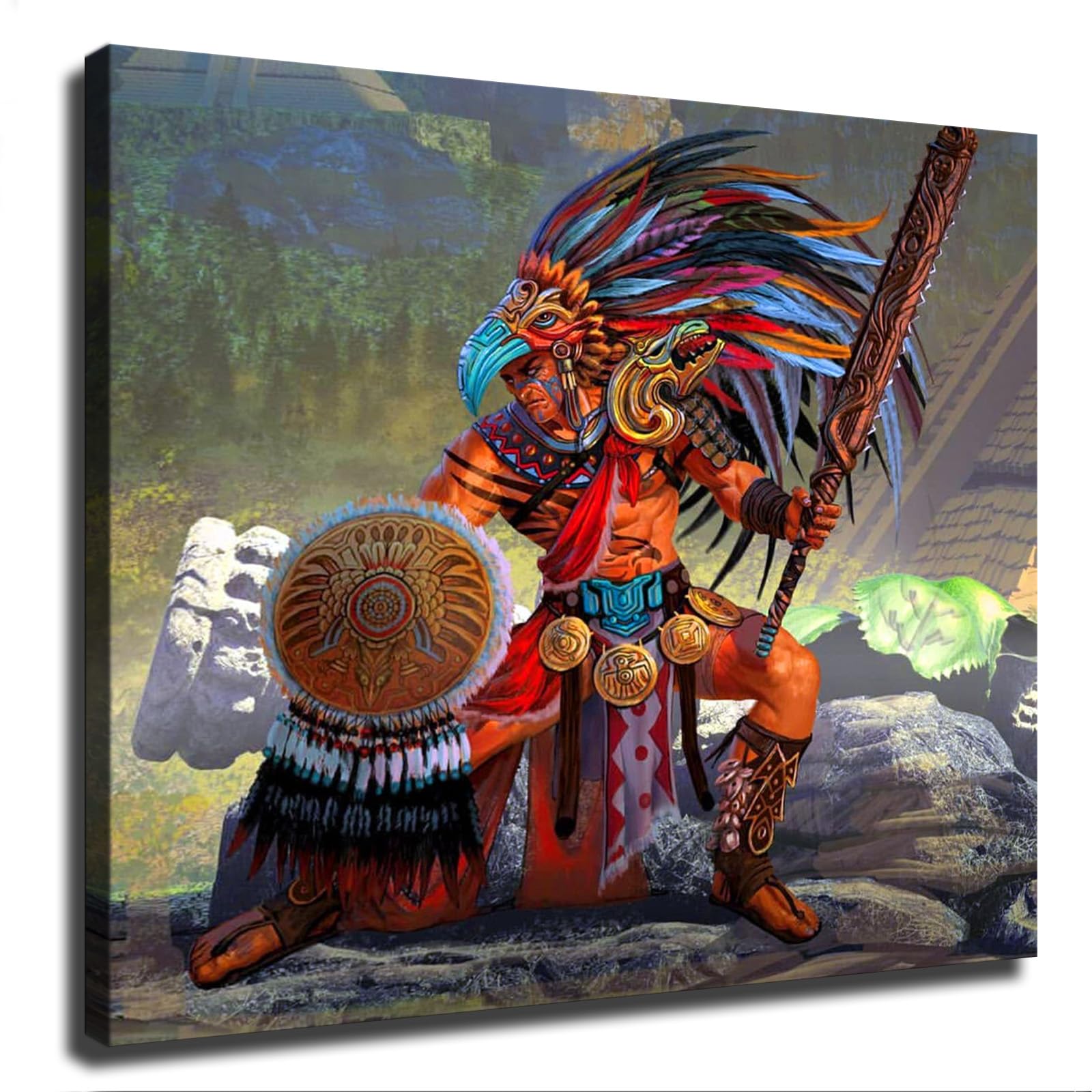 Amazon.com: Póster en lienzo con diseño de guerrero azteca del